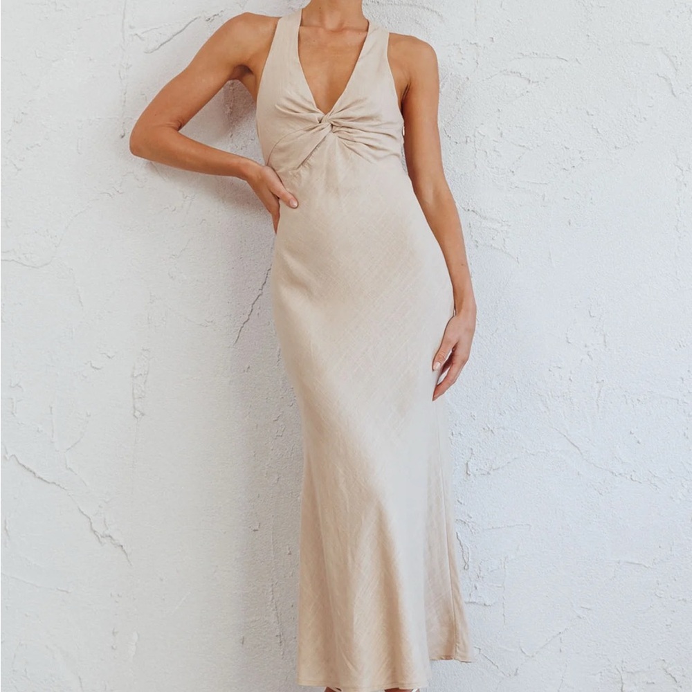 Coastal Charm Twist Back Maxi Dress Oat